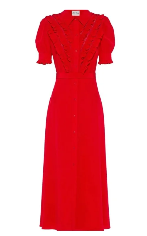 Ruffle-Detail Red Silk Mini Dress garde