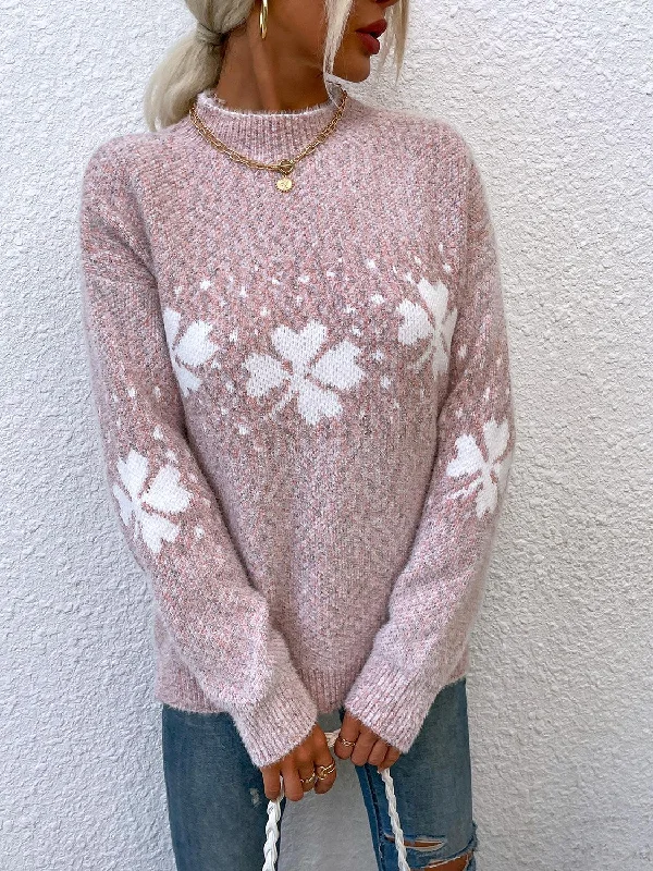 Four Leaf Clover Mock Neck Sweater Modern Women's Tech