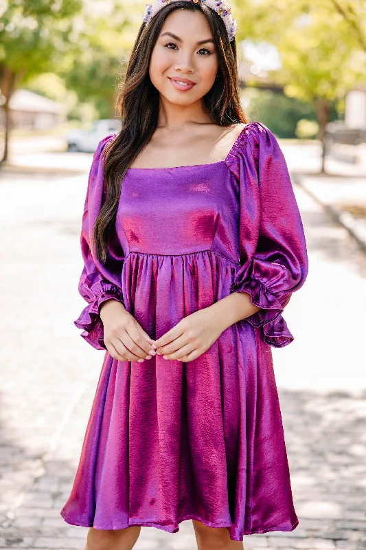 In Your Sights Sangria Purple Satin Babydoll Dress Scandinavian