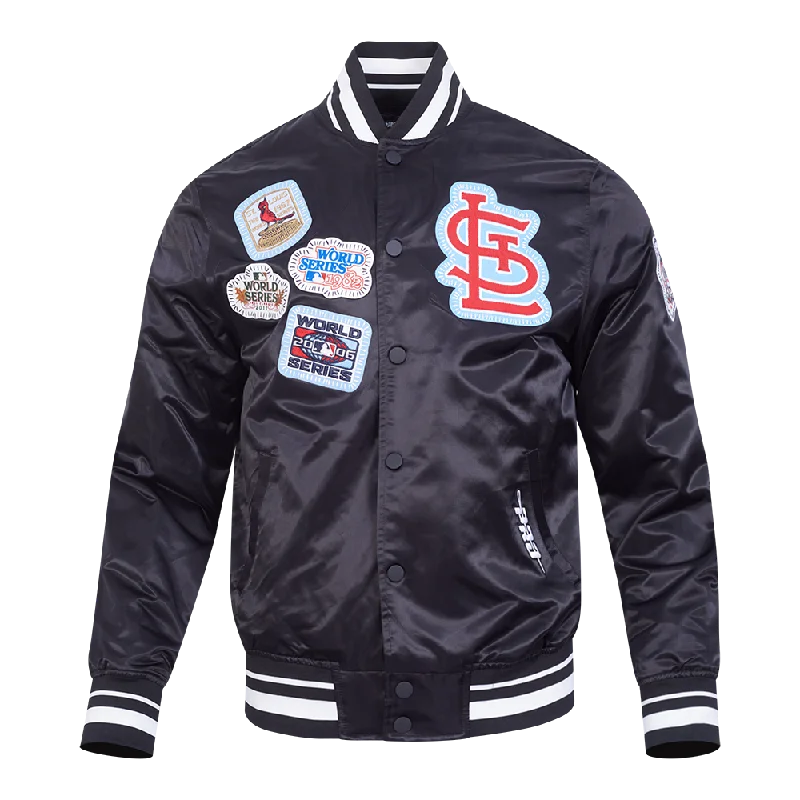 MLB ST. LOUIS CARDINALS DIY PICK STITCH MEN'S RIB SATIN JACKET (BLACK) Cozy Women's Winter