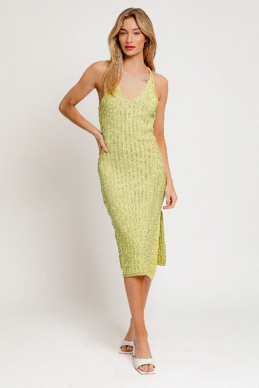 Light Green Halter Neck Sweater Midi Dress Relaxed Women's Beachy