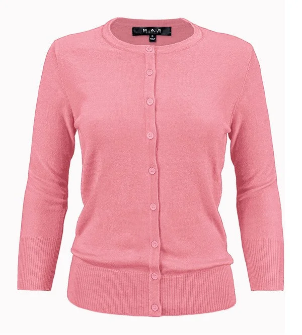 Crewneck Button Down Knit Cardigan Sweater Practical Women's Multi - 