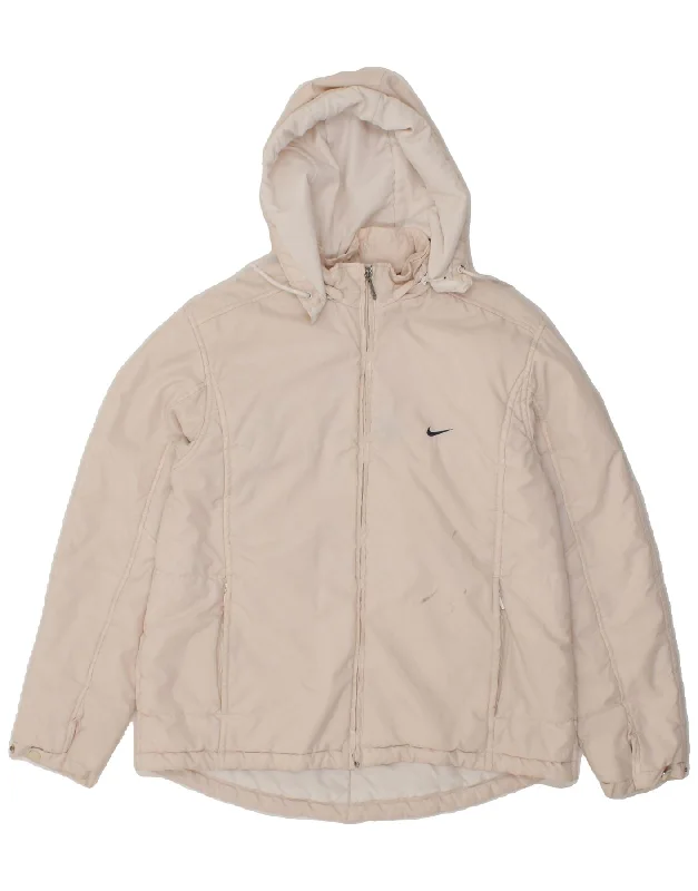 NIKE Womens Hooded Padded Jacket UK 12/14 Large Off White Polyester Sporty Women's Athleisure NIKE Womens Hooded Padded Jacket UK 12/14 Large Off White Polyester Sporty Women's Athleisure