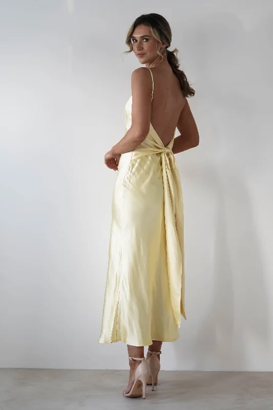 Hermie Silky Satin Maxi Dress | Lemon Confident Women's High - fashion