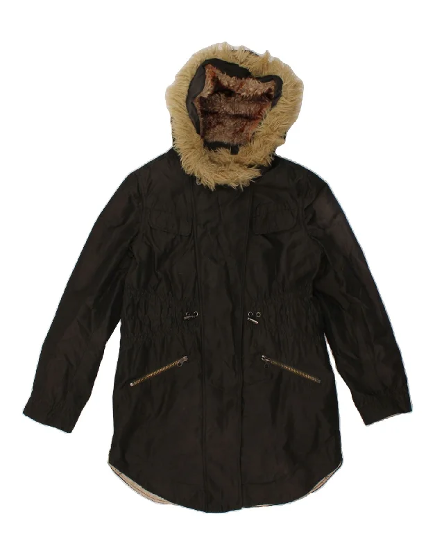TED BAKER Womens Hooded Parka Jacket Size 2 Medium Black Polyester Refined Women's Hand - crafted