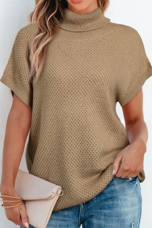 Solid Color Turtleneck Short Sleeve Sweater garde