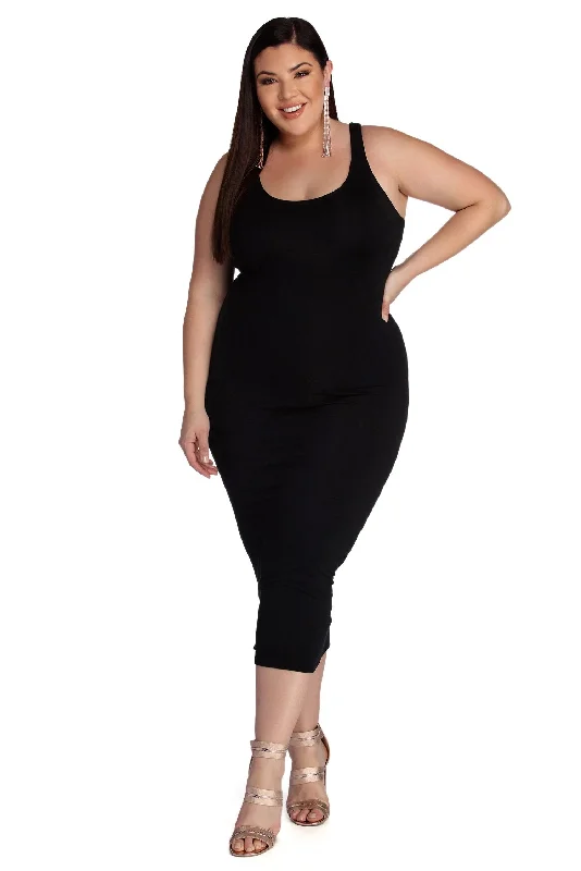 Plus Basic Stylish Essentials Midi Dress Classic Women's Pin - striped
