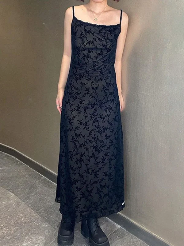 Mesh Paneled Floral Maxi Dress Casual Women's Japanese 