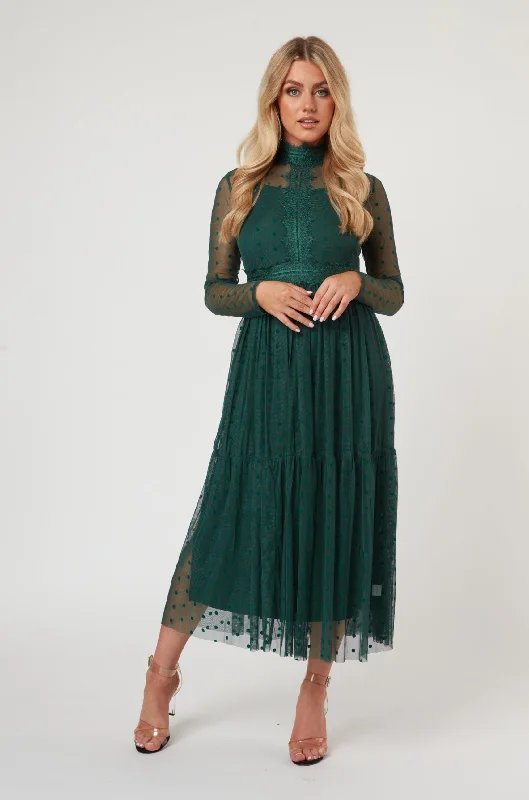 Roman Lola Polka Dot Midi Dress in Green performance