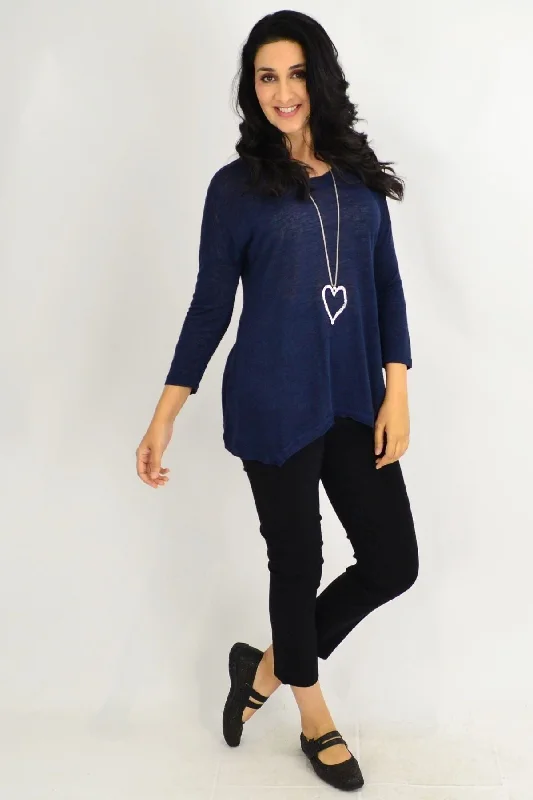 Navy Shark Bite Tunic Top Youthful Women's Pop