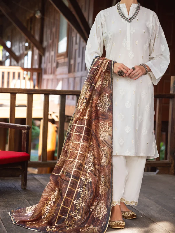 Off White Lawn Kurti - ALP-LK-1836 Contemporary 