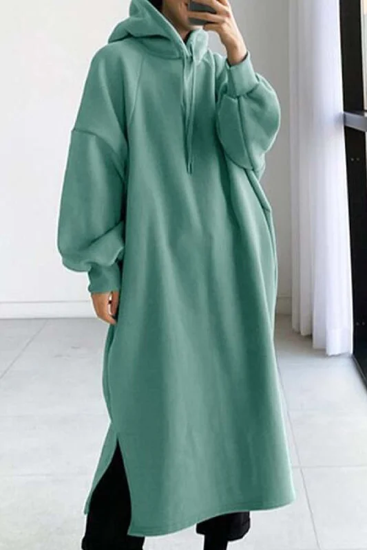 Drop Shoulder Hooded Sweatshirt Dress Refined Women's Velvet