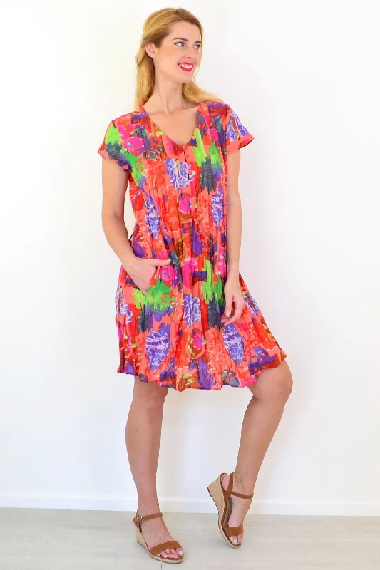 Orange Tropical Nicola Dress Cap Sleeve Tunic Sustainable Organic