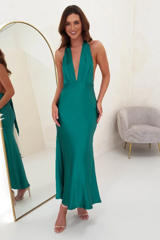 Kaylah Satin Halter Neck Maxi Dress | Green Monochromatic All - in - one
