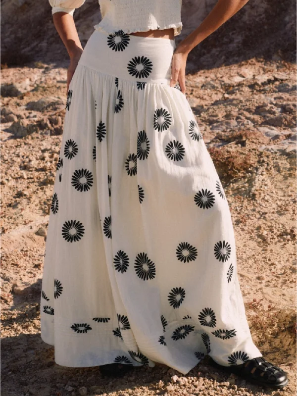Modern Daisy Stylish Print Blouse Skirt Elegant Women's Formal 