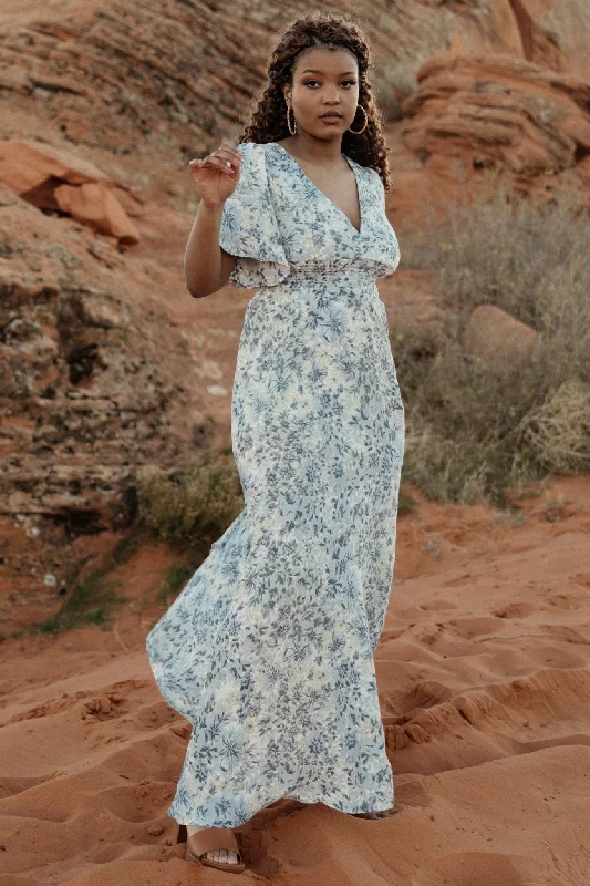 Verona Smocked Maxi Dress | White + Blue Print Cool Women's Skate