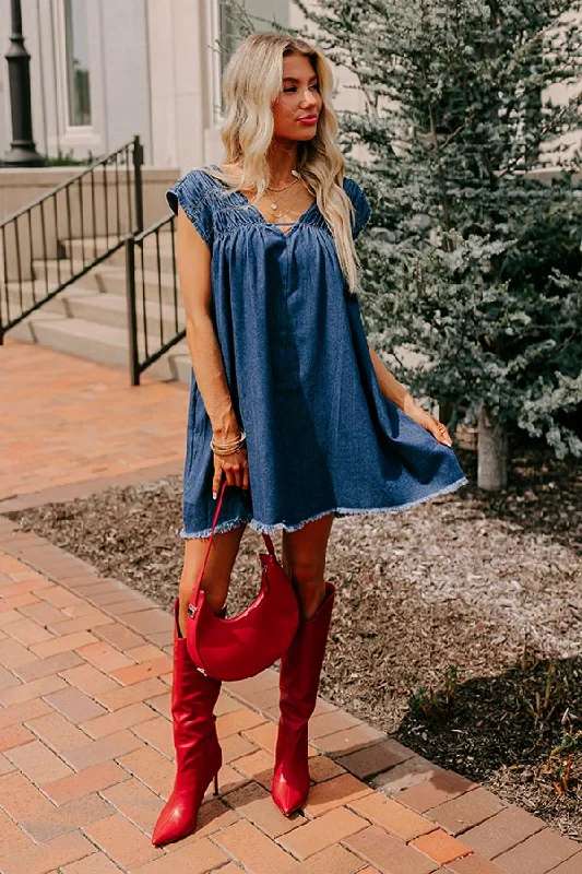 Hayride Honey Denim Mini Dress in Dark Wash Modern Women's 