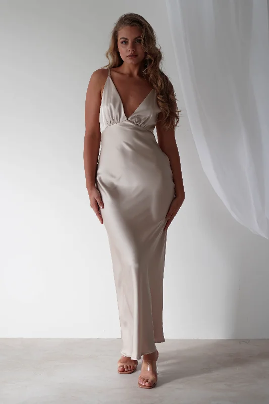 Aimie Soft Satin Maxi Dress | Champagne Edgy Women's Punk