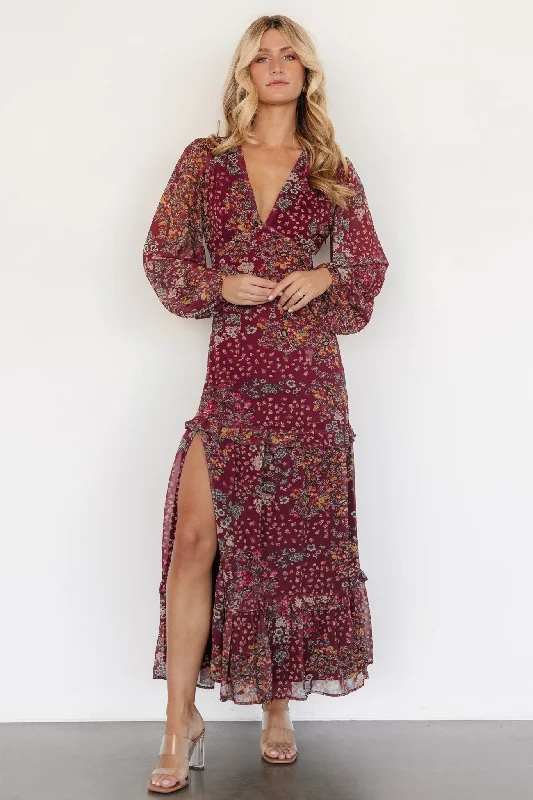 Bowman Deep V Maxi Dress | Burgundy Multi Refined Women's 