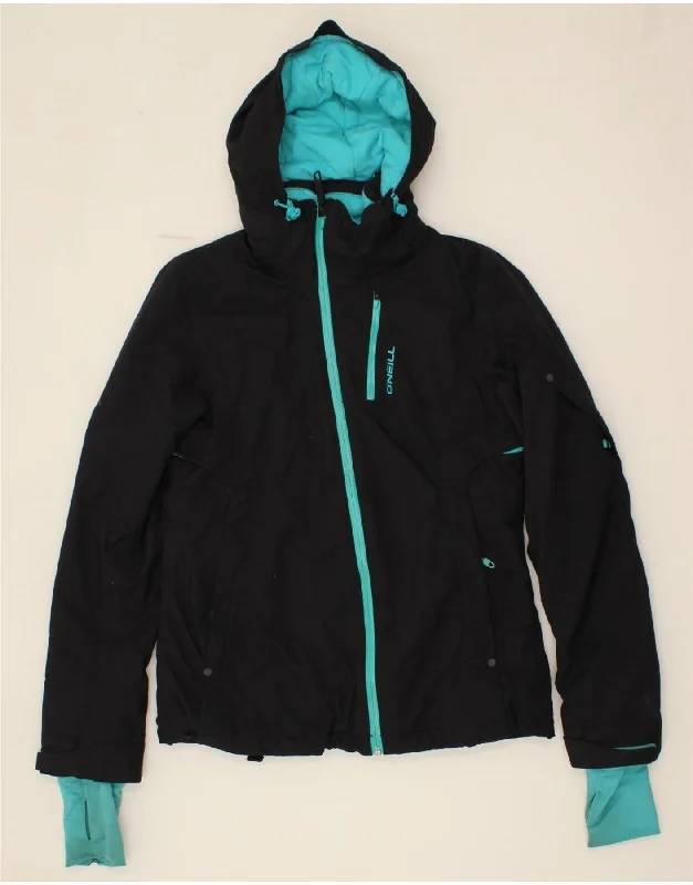 O'NEILL Womens Hooded Rain Jacket UK 10 Small Black Nylon Classic Women's Pin - striped