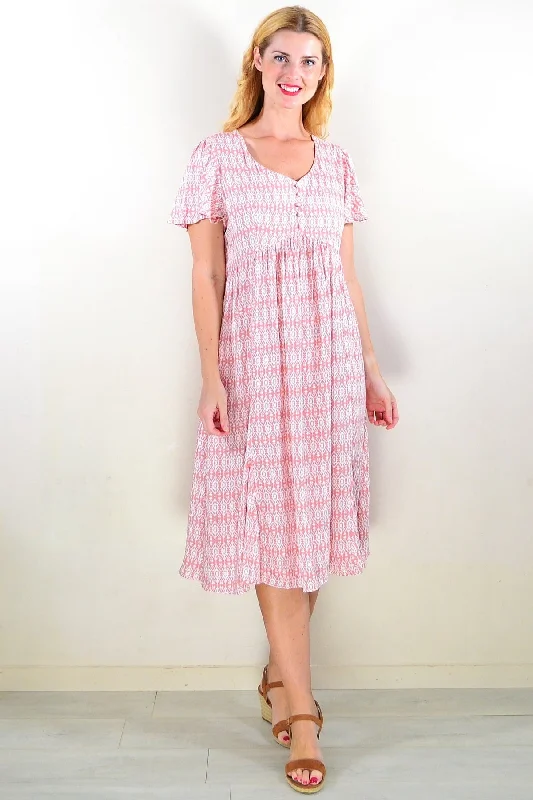 Soft Pink Pattern Tunic Dress Bohemian Women's Free