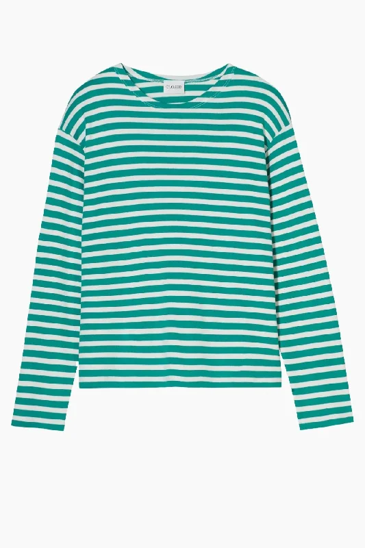 Closed Striped Long Sleeve T-Shirt - Meadow Green Practical Women's Multi - 