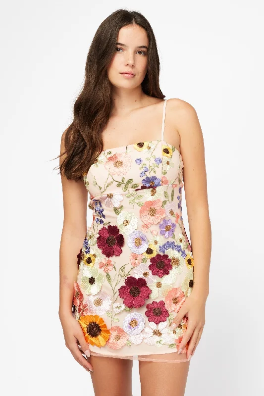 Estelle Floral Embroidered Mini Dress Elegant Women's 