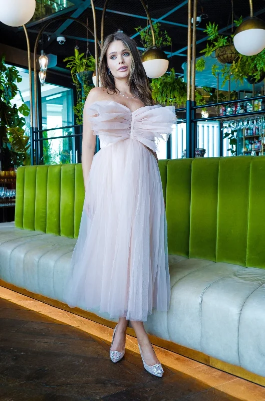 Butterfly Nude Tulle Midi Dress Traditional Women's 