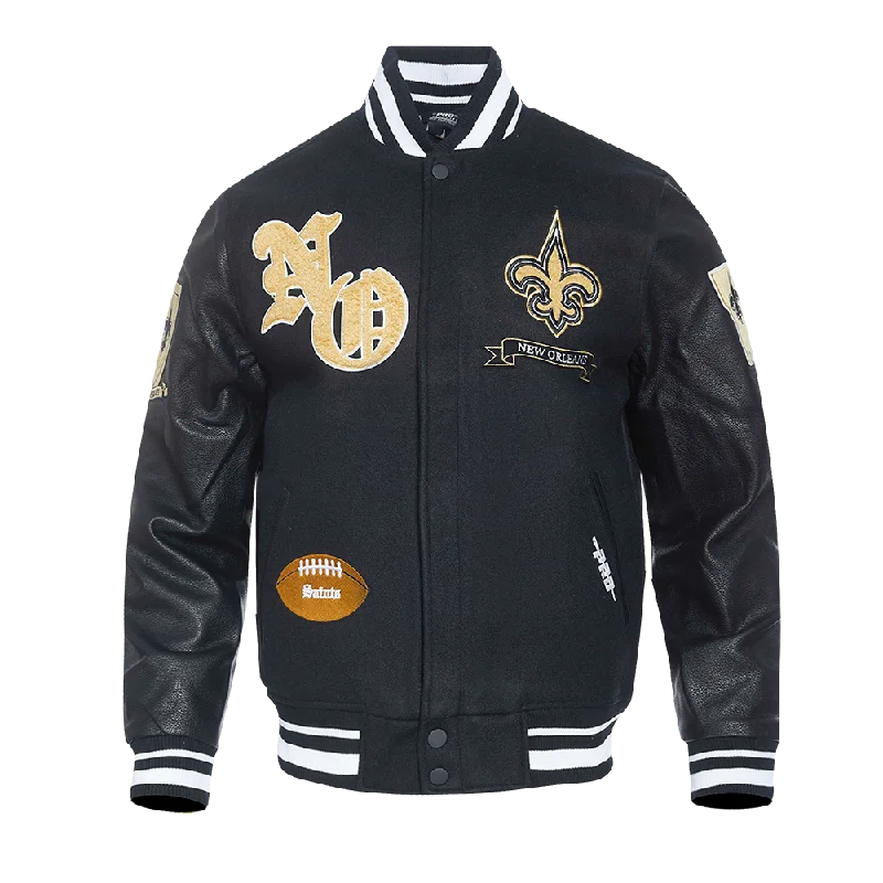 NFL NEW ORLEANS SAINTS PRO PREP WOOL MEN'S VARSITY JACKET (BLACK) Refined Women's Hand - crafted