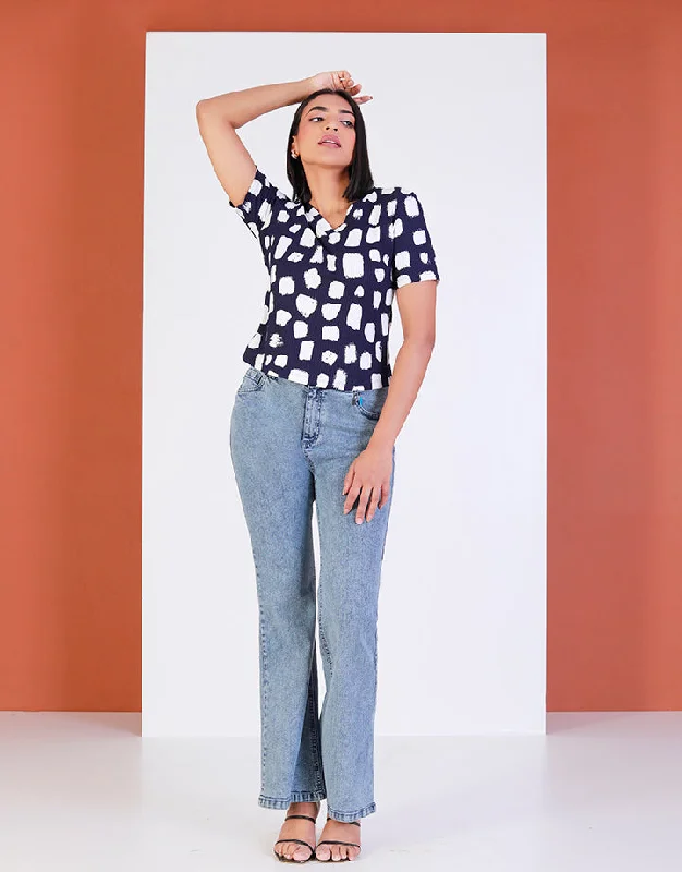 V-Neck Printed T-Shirt Trendy Women's 