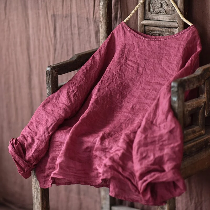 Spring Summer Solid Linen Knitted T-Shirt Monochromatic All - in - one