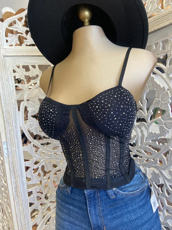 Mesh Rhinestone Corset Top Confident Women's High - fashion