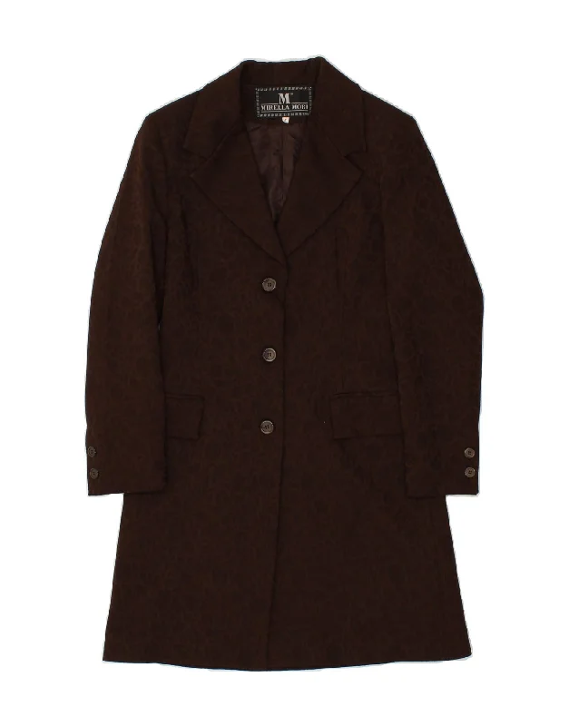 VINTAGE Womens Overcoat UK 10 Small Brown Floral Polyester Sophisticated Women's Tailored
