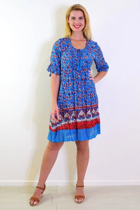 Red Blue Hannah Boho Tunic Dress Sophisticated Women's Tailored