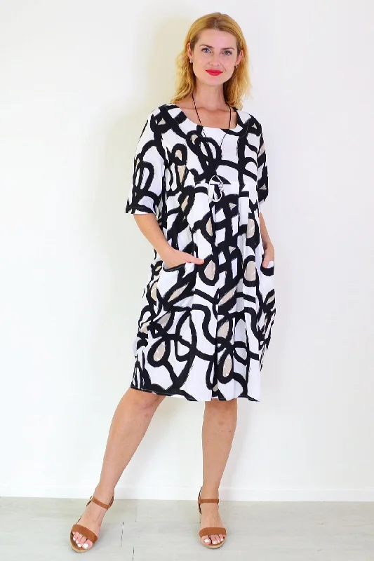 Swirls Print Linen Blend Tunic Dress Sharp Women's Italian