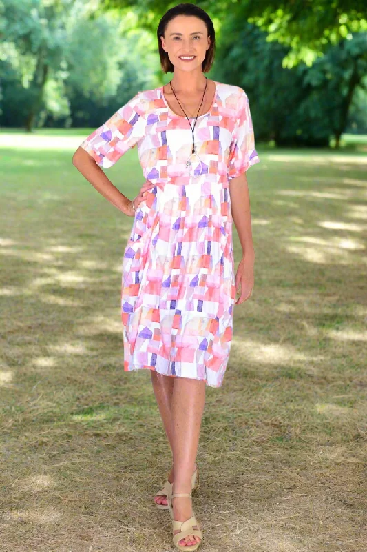 Aliya Watercolour Geometric Print Dress Monochromatic All - in - one