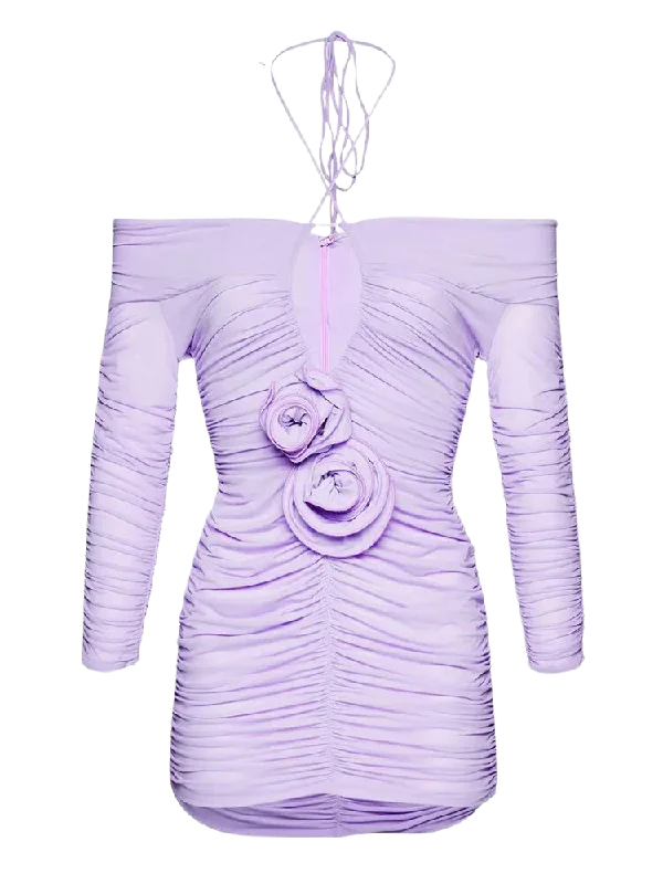 A&A Luxe Ruched 3D Flower Halter Neck Mini Dress Tough Women's Military - inspired
