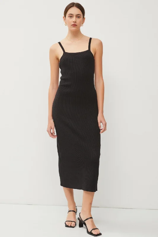 Black Knit Open Tie Back Midi Dress garde