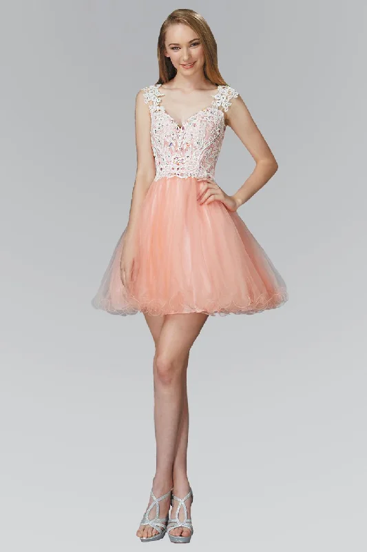 Elizabeth K - GS2045 Lace Embellished V-Neck Tulle Dress Casual Women's Loose - fitting Elizabeth K - GS2045 Lace Embellished V-Neck Tulle Dress Casual Women's Loose - fitting