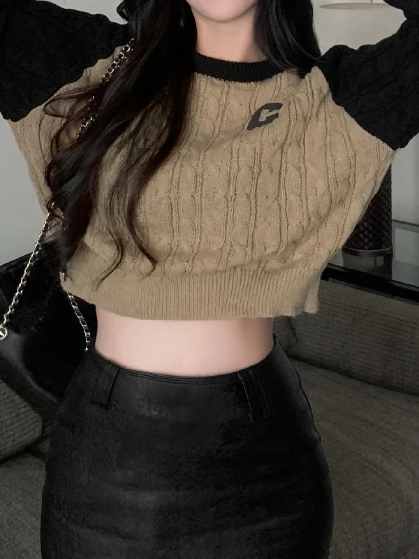 Sixsr Color Block Crew Neck Cable Knit Sweater, Casual Long Sleeve Pullover Sweater, Women's Clothing Artistic Women's Hand - painted Sixsr Color Block Crew Neck Cable Knit Sweater, Casual Long Sleeve Pullover Sweater, Women's Clothing Artistic Women's Hand - painted