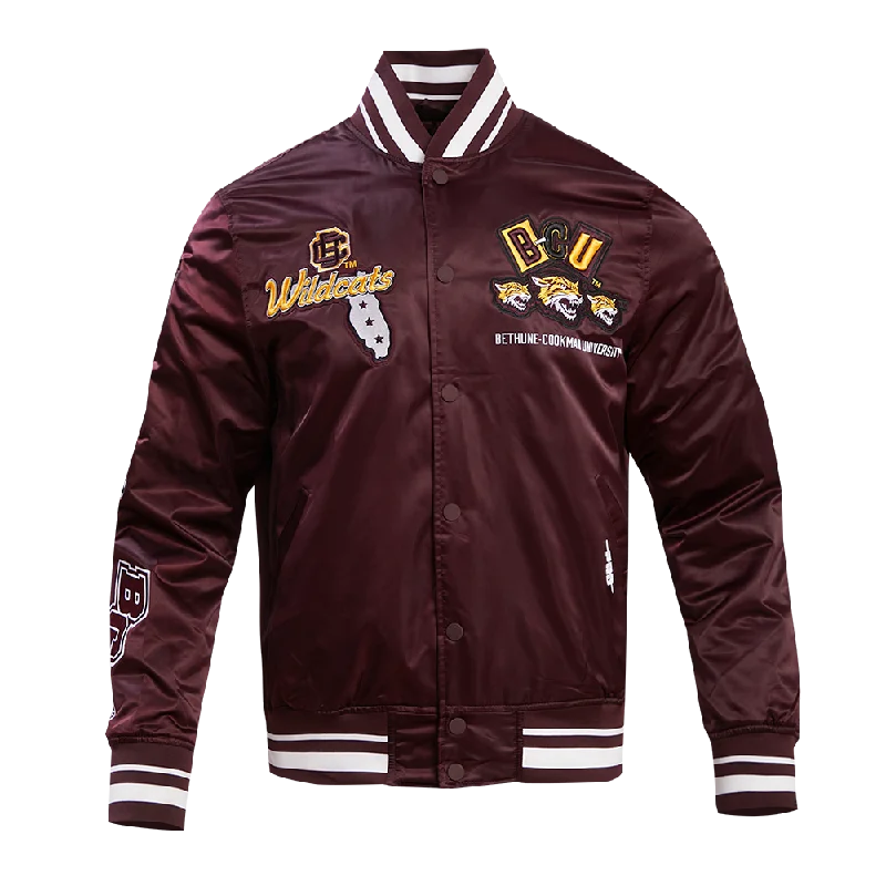 NCAA BETHUNE-COOKMAN UNIVERSITY HOMECOMING RIB MEN'S SATIN JACKET (WINE) Hip Women's Urban