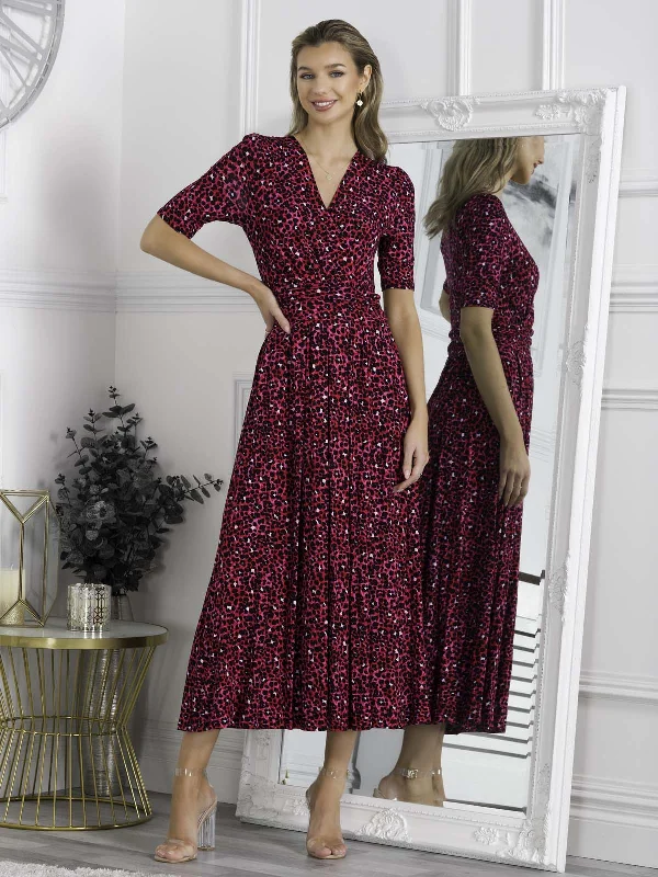 Jolie Moi Macara Animal Print Wrap Maxi Dress, Pink Animal Geometric
