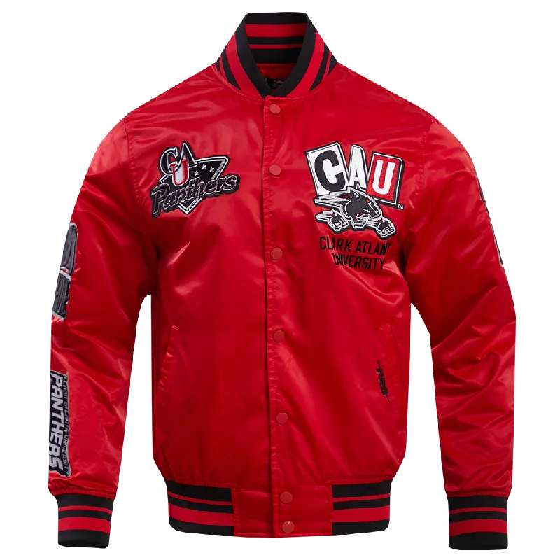NCAA CLARK ATLANTA UNIVERSITY HOMECOMING RIB MEN'S SATIN JACKET (RED/BLACK) Tough Women's Military - inspired