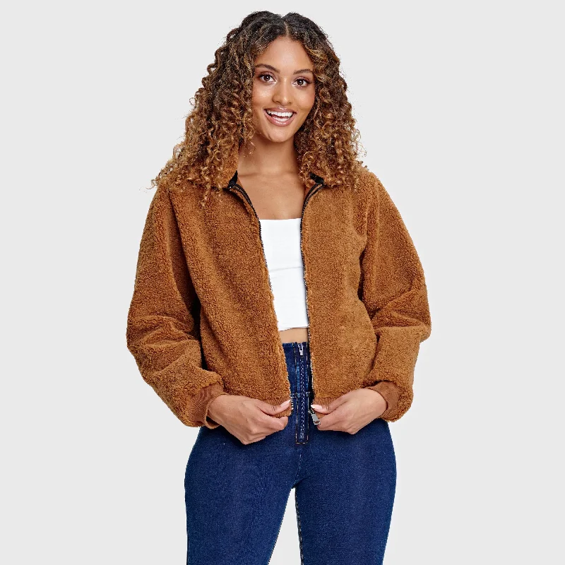 Faux Shearling Jacket - Teddy Brown Geometric