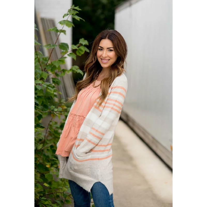 Oatmeal Striped Cardigan Sporty Women's Tennis