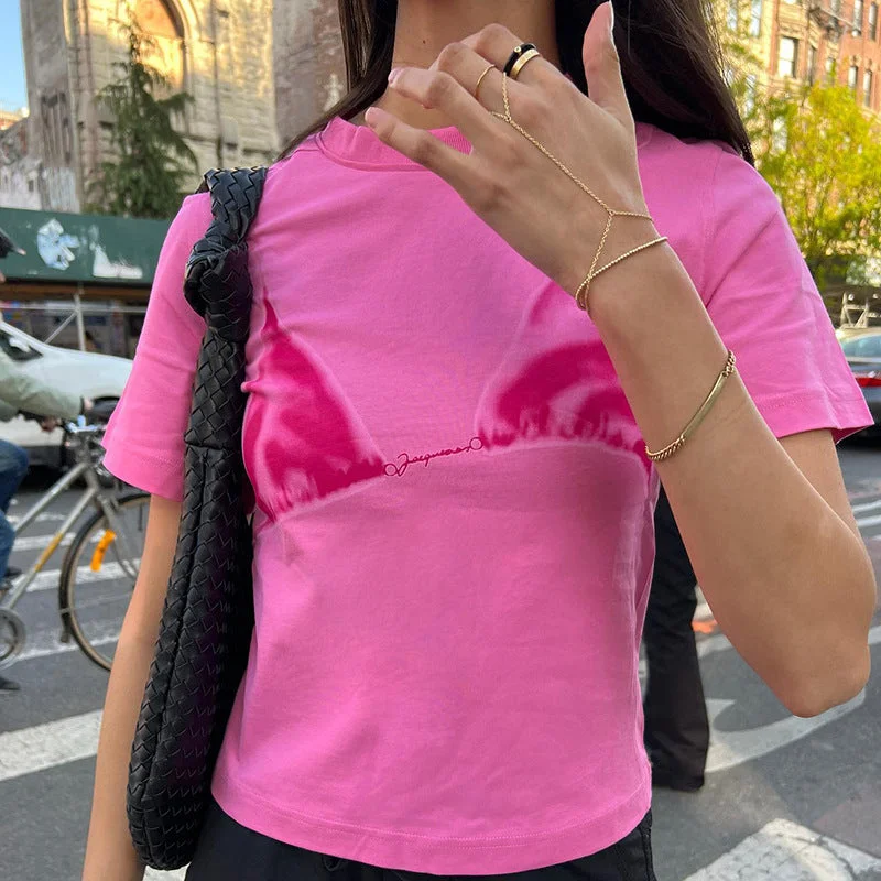Printed Round Neck Short Sleeve All-Match T-Shirt Wholesale Women'S Top Classic Women's Tweed