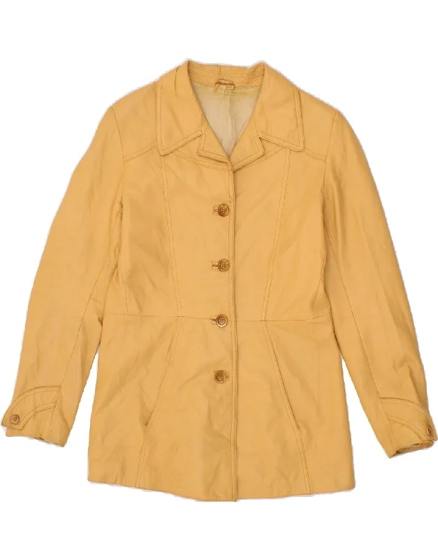 VINTAGE Womens Leather Jacket IT 44 Medium Beige Practical Women's Multi - 