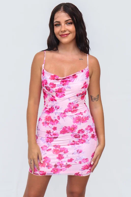 Angelyn Mini Dress - Pink Floral Streetwear Style for 