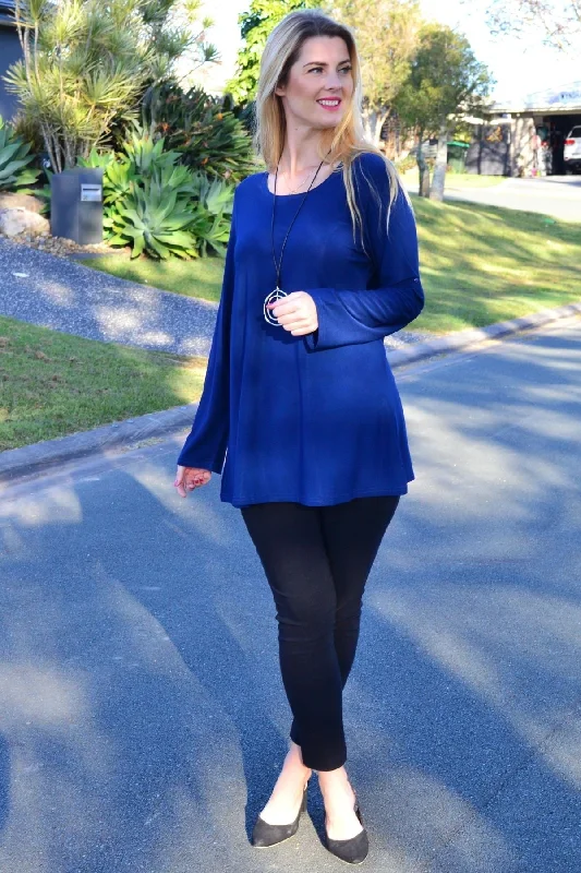 Navy Button Up Long Sleeve Basic Tunic Top Luxurious Women's High -  end