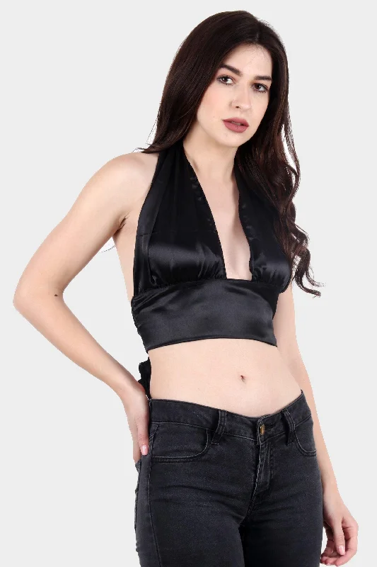 Solid Satin Multiway Crop Top Athletic Women's High - 